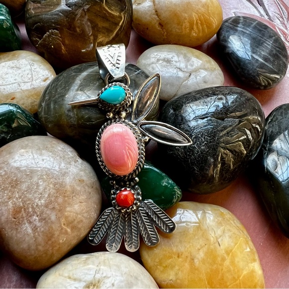 Sterling Silver Multi Stone Hummingbird Pendant - Picture 2 of 10